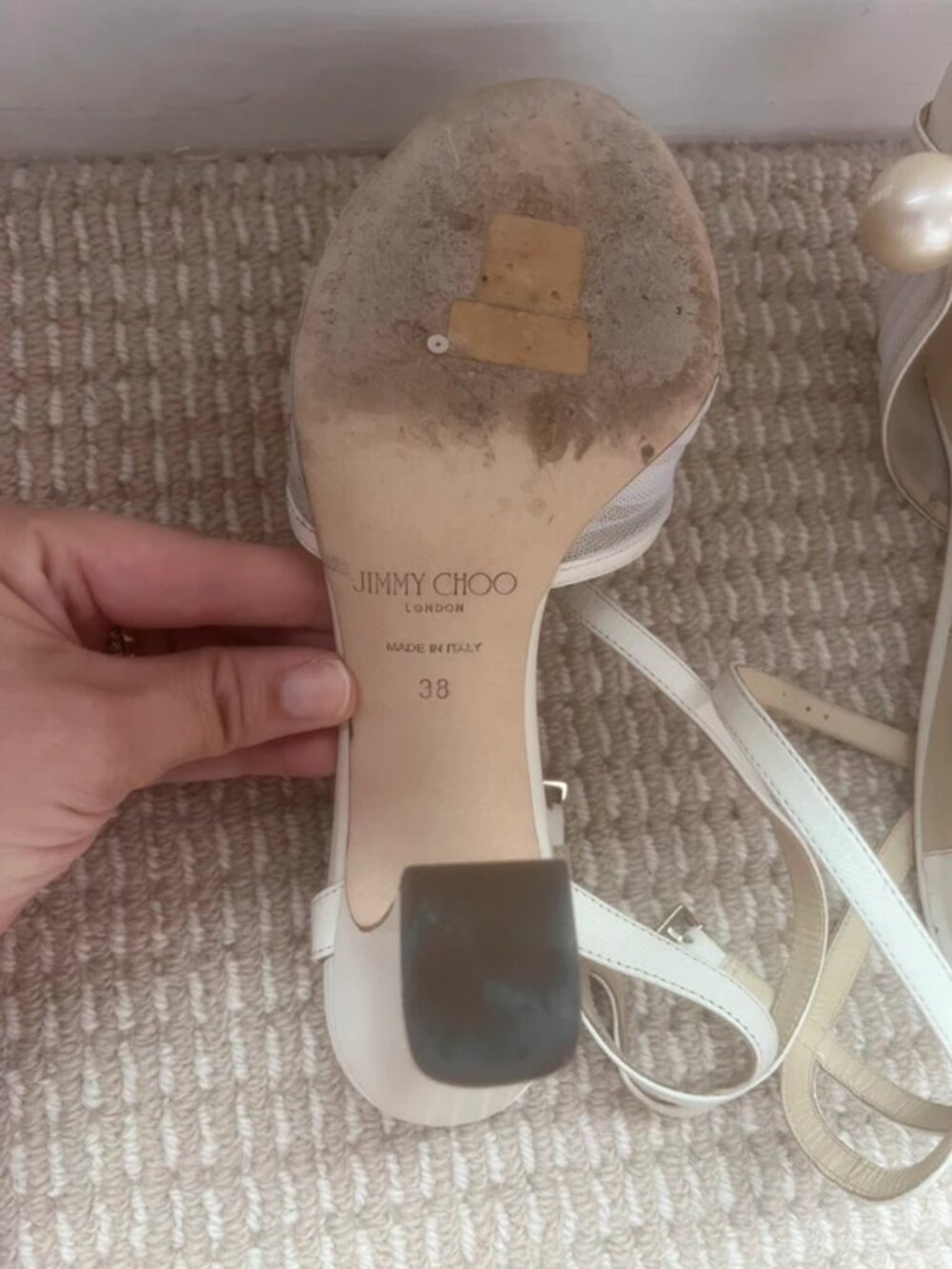 Jimmy Choo Sacora 85 Tulle & Leather Sandal, White - Picture 4 of 5